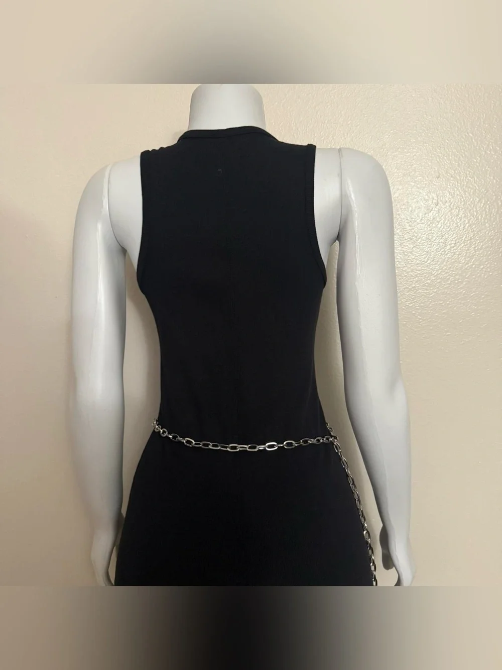 Silver tone metallic charms skinny chain belt